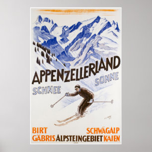 Appenzellerland, Schnee Sonne,Travel Ski Poster