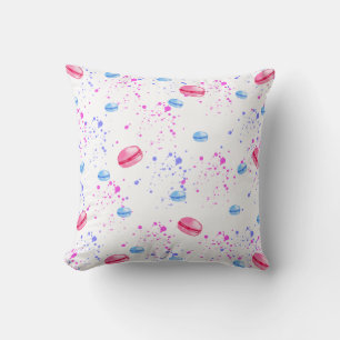 Appetising macarons in watercolor splatters cushion