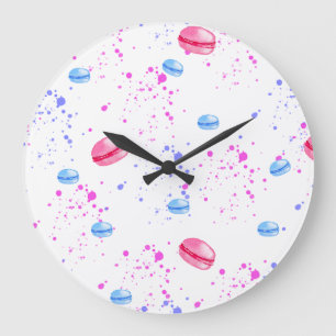 Appetising macarons in watercolor splatters mini large clock