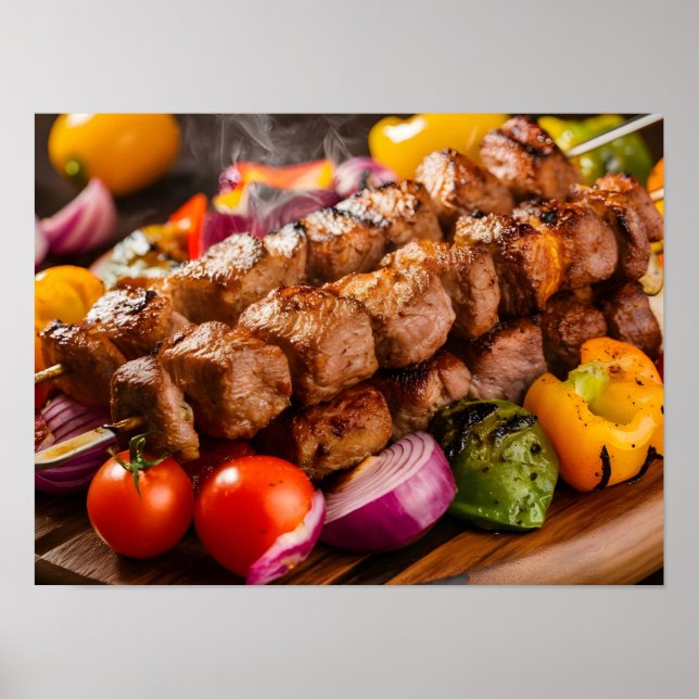 Appetising Shish Kebab with Grilled Meat Poster (Front)