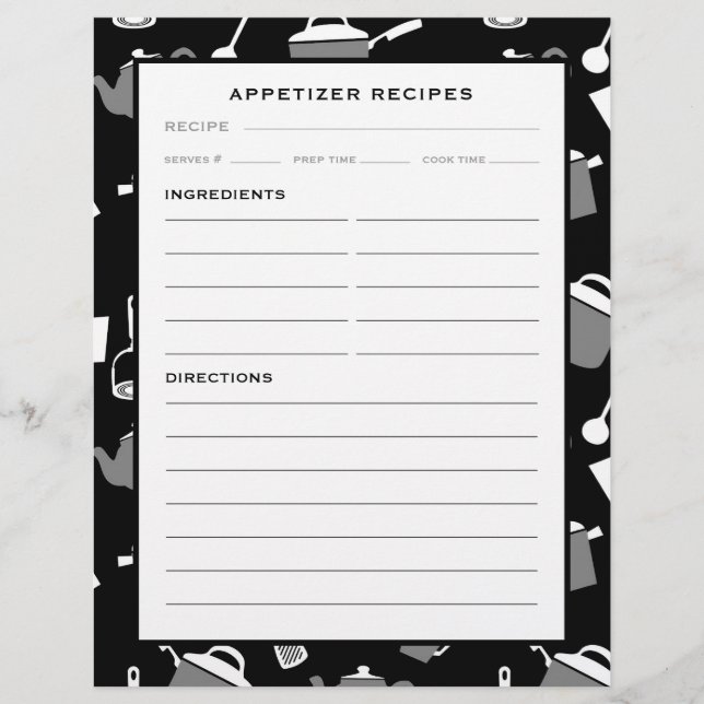 Appetizer Recipe Page | Black & White Kitchen (Front)