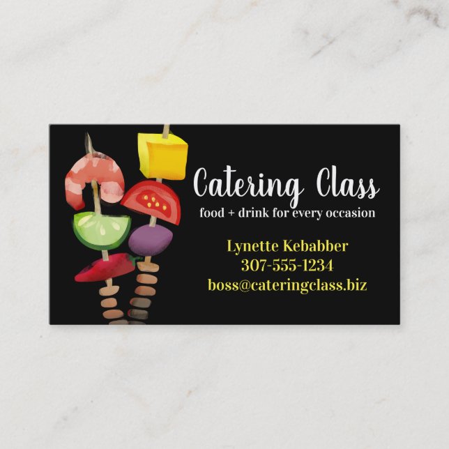 Appetizer shrimp kebab chef catering business card (Front)