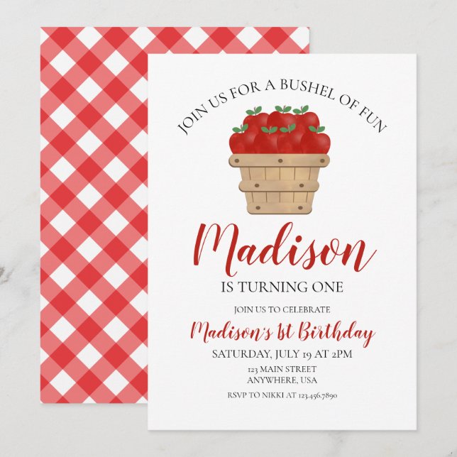 Apple 1st Birthday Invitation (Front/Back)