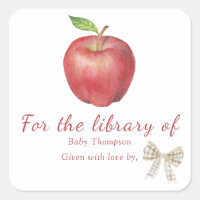 Apple and bow - bookplate for the library of