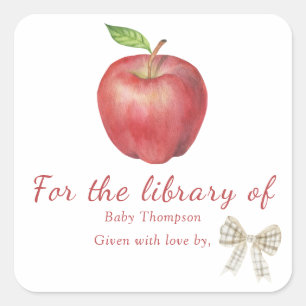 Apple and bow - bookplate for the library of square sticker