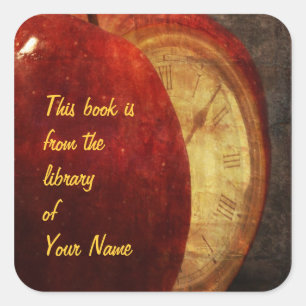apple and clock library sticker