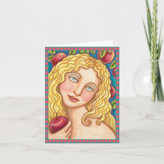 APPLE AND EVE BIBLICAL FOLK ART NOTE CARD Blank (Front)