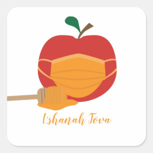 Apple and Honey with Orange Face Mask Square Sticker