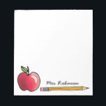 Apple and Pencil Personalised Teacher 5.5 x 6 Notepad<br><div class="desc">A red apple and a pencil along with a name to personalise decorate this school themed notepad.  Great gift for a teacher or student!</div>
