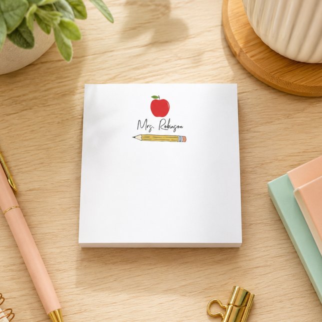 Apple and Pencil Personalised Teacher Post-it Notes (Apple and Pencil Personalized Teacher Post-it Notes)