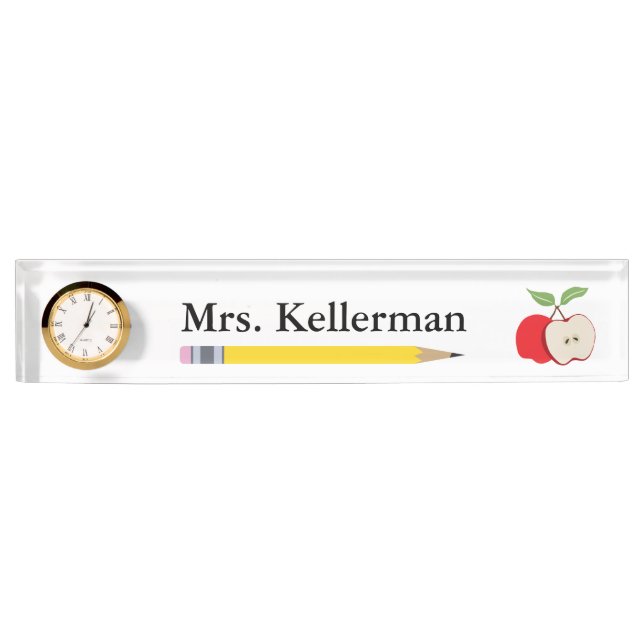 Apple and Pencil Teacher's Name Nameplate (Front)