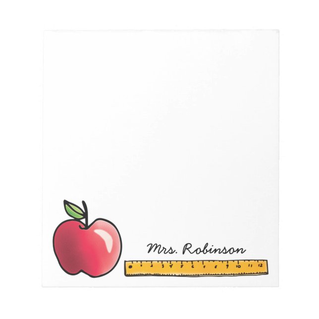 Apple and Ruler Personalised Teacher 5.5 x 6 Notepad (Front)