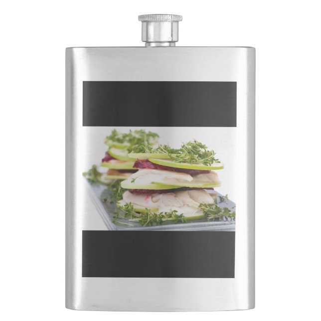 Apple and trout appetizer hip flask (Front)