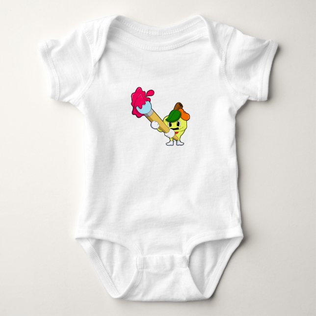 Apple as Painter with Paint brush Baby Bodysuit (Front)