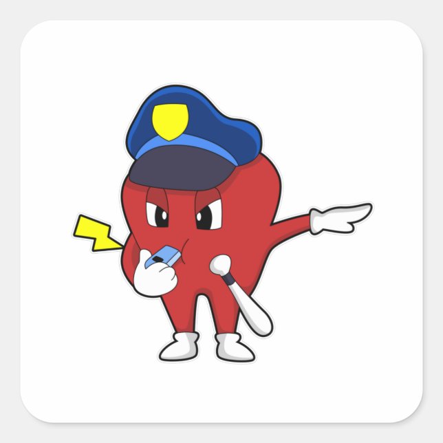Apple as Police officer with Whistle & Baton Square Sticker (Front)