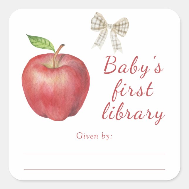 Apple - Baby Shower bookplate, books for baby Square Sticker (Front)