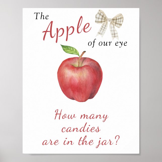 Apple baby shower - guess how many candies in jar poster (Front)