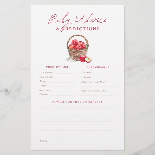 Apple Baby Shower Predictions & Advice Game (Front)