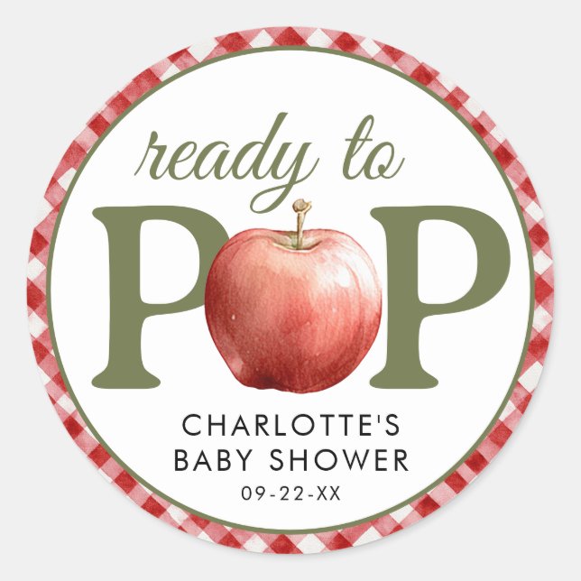 Apple Baby Shower Ready to Pop Green Sticker (Front)