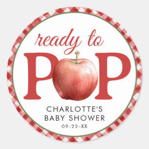 Apple Baby Shower Ready to Pop Red Sticker