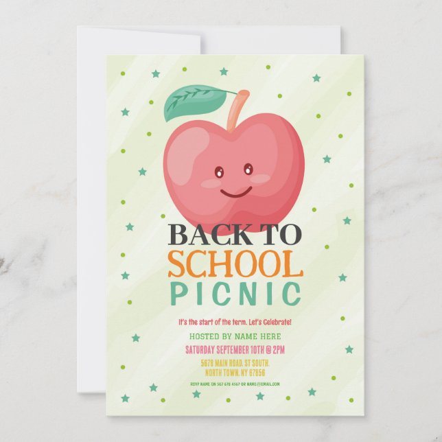 Apple Back To School Party Pre School Picnic Invitation (Front)