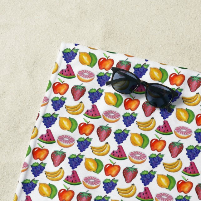 Apple Banana Lemon Lime Grapes Berry Fruit Salad Beach Towel (In Situ)