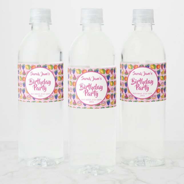 Apple Banana Lemon Lime Grapes Berry Fruit Salad Water Bottle Label (Bottles)