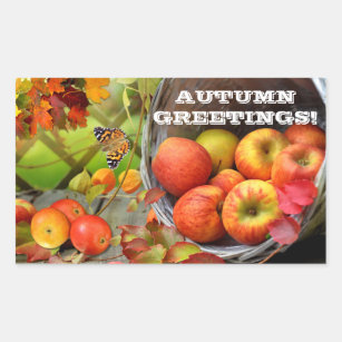 Apple Basket Autumn Greetings Rectangular Sticker