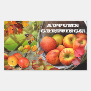 Apple Basket Autumn Greetings Rectangular Sticker