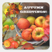 Apple Basket Autumn Greetings  Rectangular Sticker