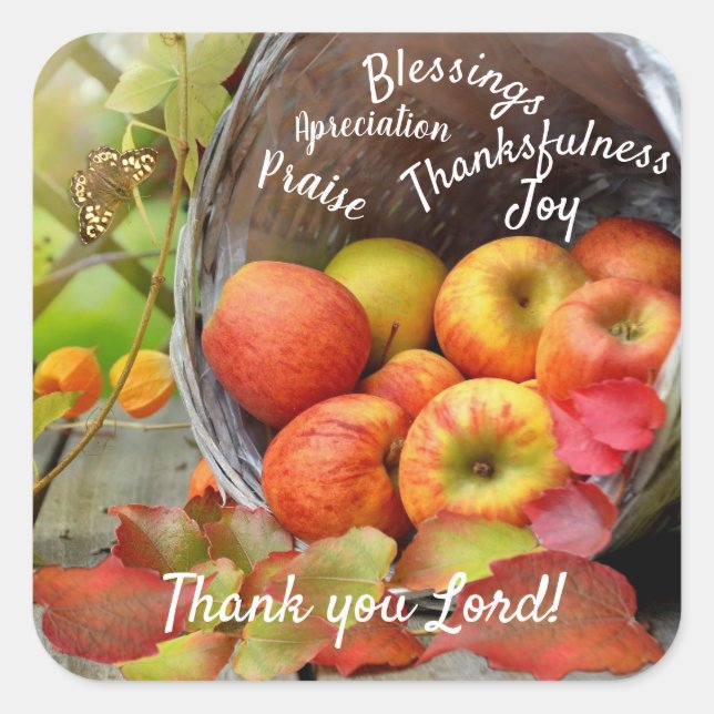 Apple Basket Praise and Thanksgiving Napkin Square Sticker (Front)