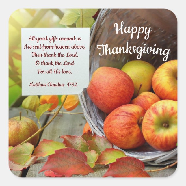 Apple Basket Thanksgiving Square Sticker (Front)