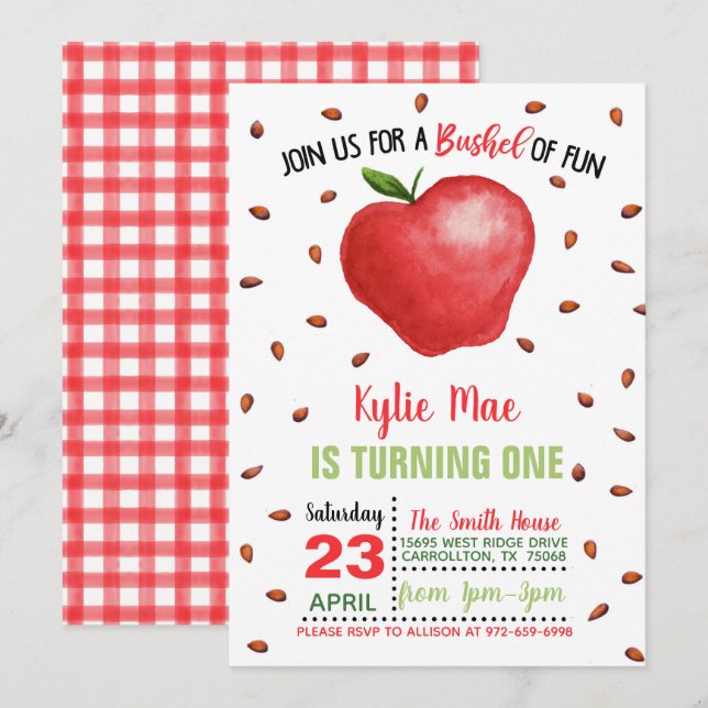Apple Birthday Invitation - Bushel of Fun (Front/Back)