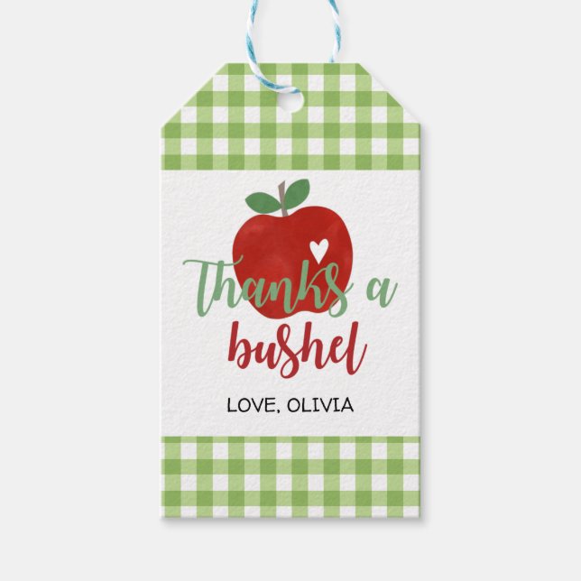 Apple Birthday Thanks a Bushel Favour Gift Tag (Front)