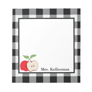 Apple Black and White Buffalo Check Teacher Name Notepad