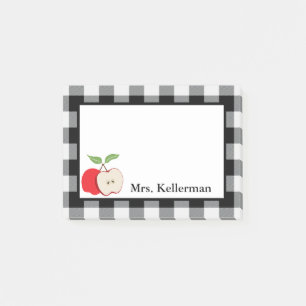Apple Black White Buffalo Check Teacher Name 4 x 3 Post-it Notes