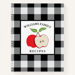 Apple Black White Buffalo Plaid Family Name Recipe Notebook