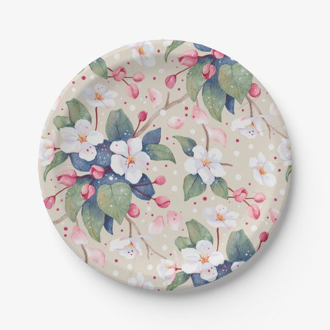 Apple Blossom (Albescent White) Paper Plate (Front)