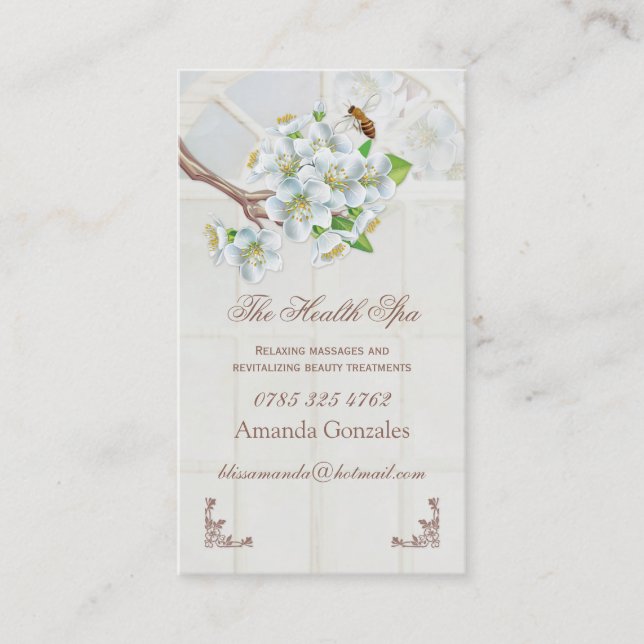 Apple blossom and bee Health Spa Business Card (Front)