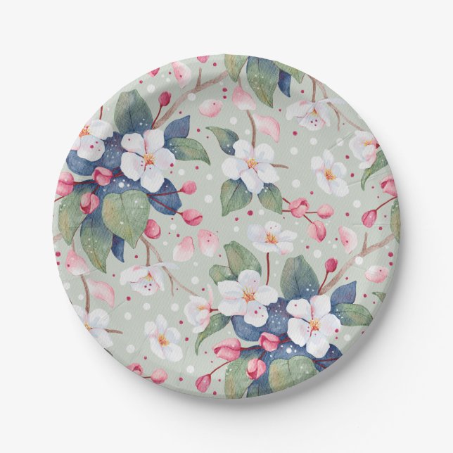 Apple Blossom (Aqua Haze) Paper Plate (Front)