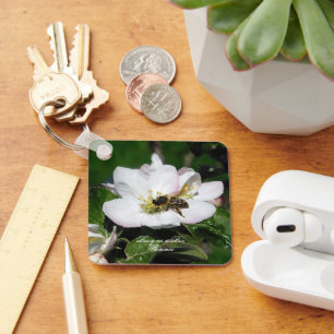 Apple Blossom & Bee Macro Photo Keychain