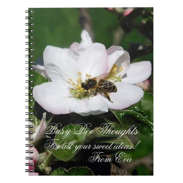 Apple Blossom & Bee Macro Photo | Personalized Nam Notebook (Front)