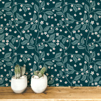 Apple Blossom Branches Botanical Block Print Green