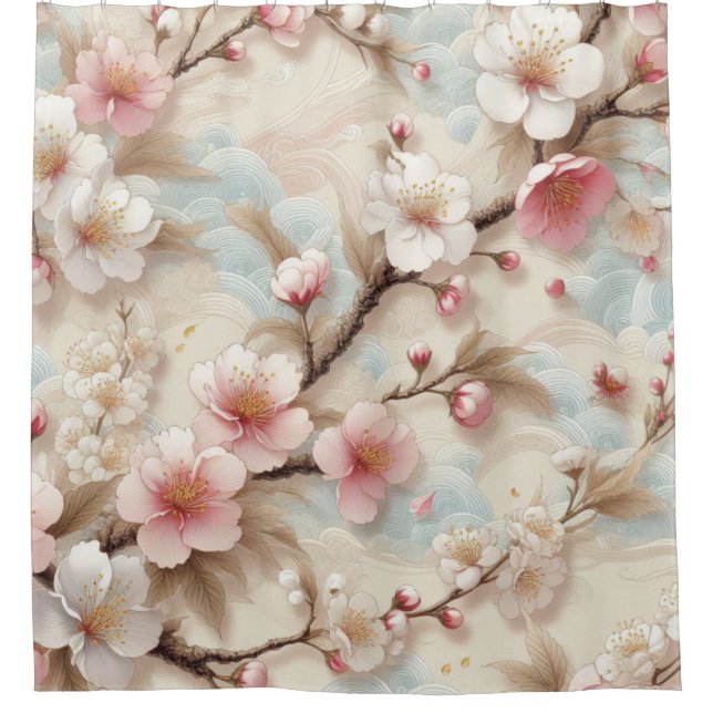 Apple Blossom Branches Shower Curtain (Front)