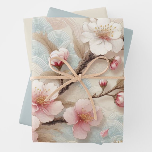 Apple Blossom Branches Wrapping Paper Sheet (In situ)