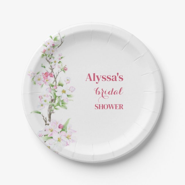 Apple Blossom Bridal Shower Personalised Paper Plate (Front)