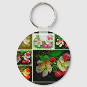 Apple Blossom Collage - Enhanced Digital Photo Key Ring