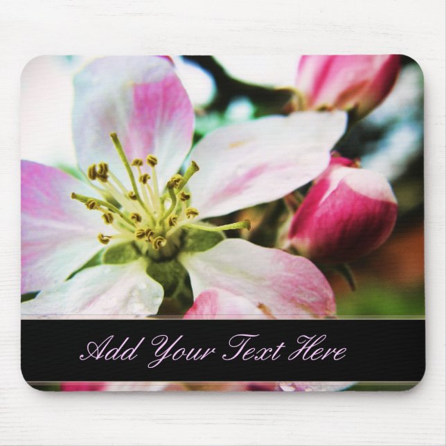 Apple Blossom Flower custom text Mousepad (Front)
