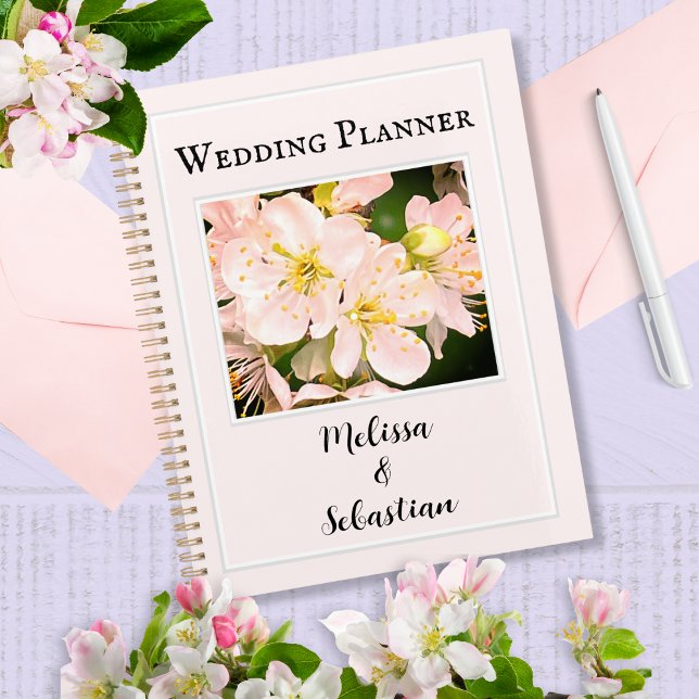 Apple Blossom Flowers Personalised Wedding Planner (A personalized wedding planner, in light pink with apple blossom flowers picture)