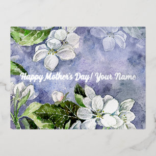 Apple blossom foil holiday postcard